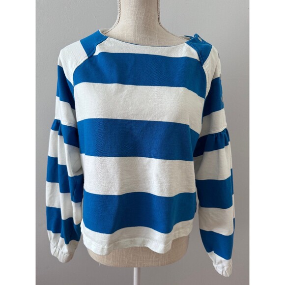 MAEVE for‎ Anthropologie Blue and White French Terry Sweatshirt Size Small - Picture 1 of 7